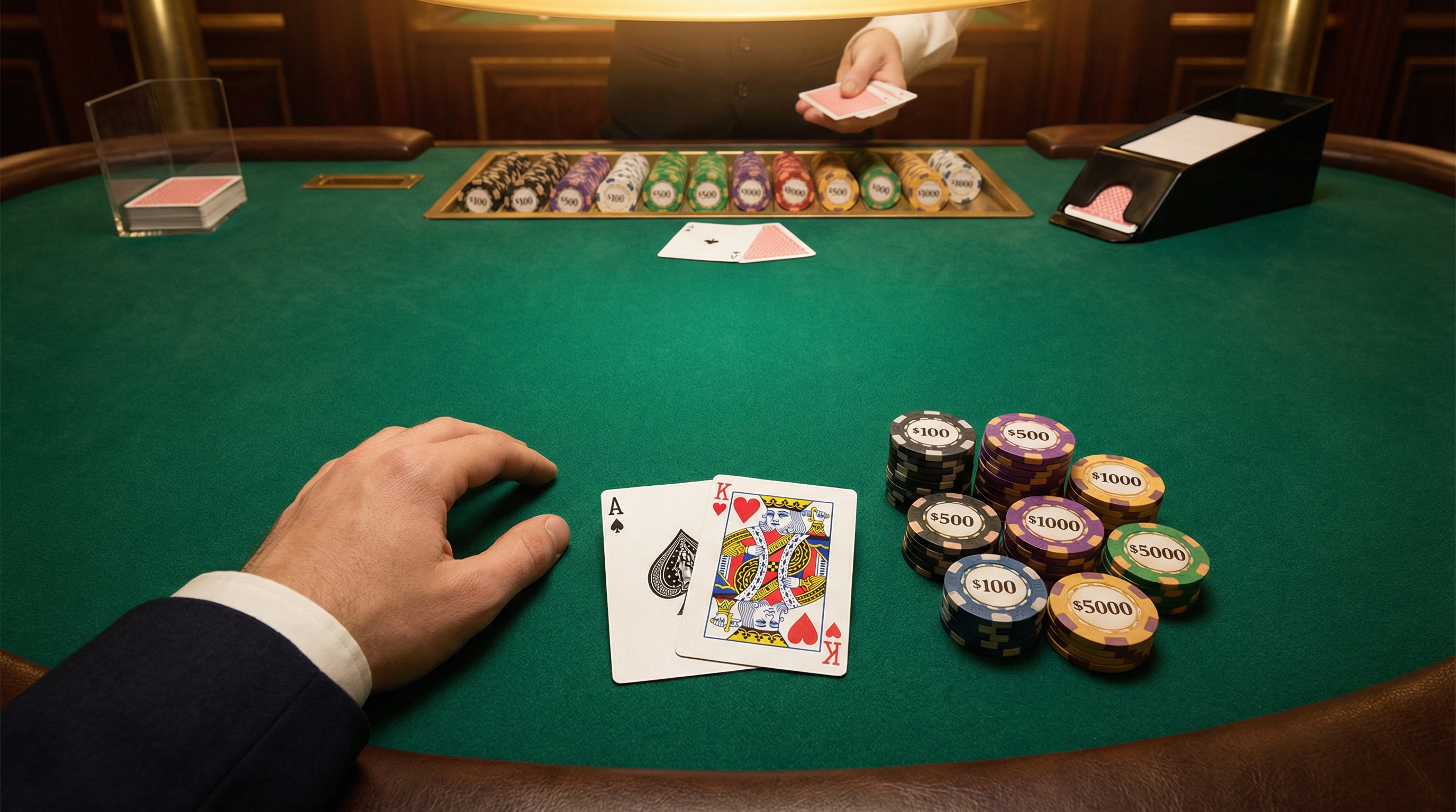 网赌平台21点游戏桌面，展示玩家手牌和筹码